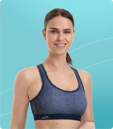 Model wearing a sports bra